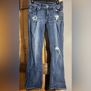 Express Bootcut Low Rise Distressed Jeans - Size 6 - Medium Wash